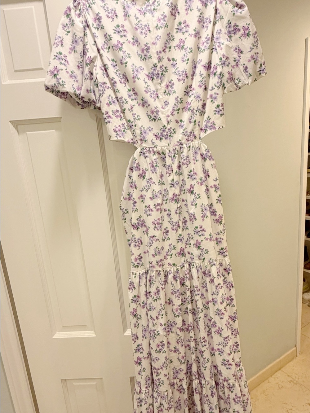 Wayf White Maxi Dress with Lavender Floral Print